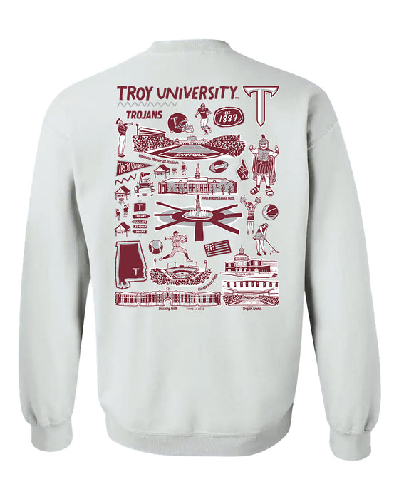 Troy Trojans Hand Sketched Artwork Red Crewneck Sweatshirt for Women - Vive La Fête - Online Apparel Store