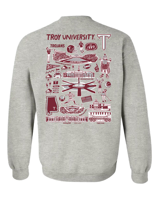 Troy Trojans Hand Sketched Artwork Red Crewneck Sweatshirt for Women - Vive La Fête - Online Apparel Store