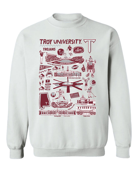 Troy Trojans Hand Sketched Vive La Fete Impressions White Cotton Crewneck Sweatshirt for Women