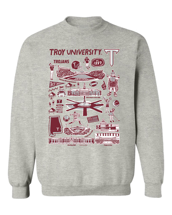 Troy Trojans Hand Sketched Vive La Fete Impressions Grey Cotton Crewneck Sweatshirt for Women