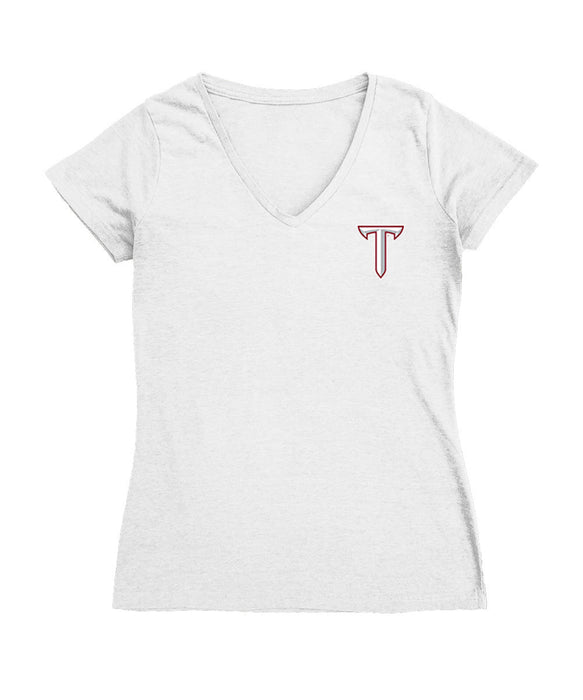 Troy Trojans Hand Sketched Vive La Fete Impressions Artwork White Women Cotton Short Sleeve V-Neck Tshirt