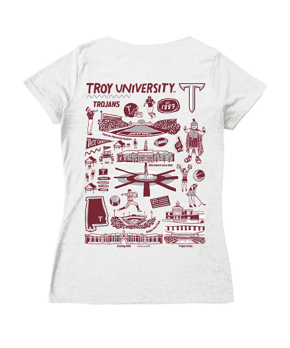 Troy Trojans Hand Sketched Vive La Fete Impressions Artwork Black Women Cotton Short Sleeve V-Neck Tshirt