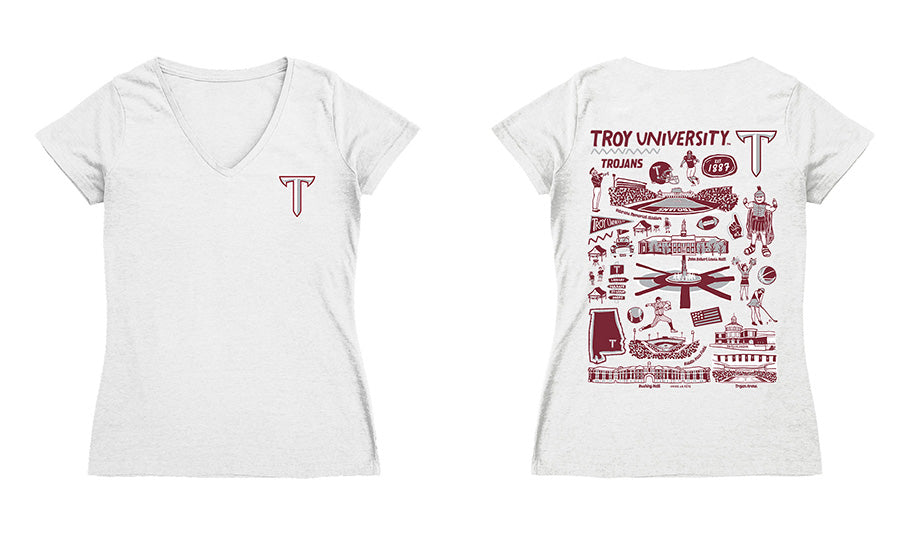 Troy Trojans Hand Sketched Vive La Fete Impressions Artwork Black Women Cotton Short Sleeve V-Neck Tshirt