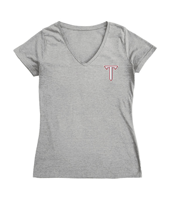 Troy Trojans Hand Sketched Vive La Fete Impressions Artwork Grey Women Cotton Short Sleeve V-Neck Tshirt