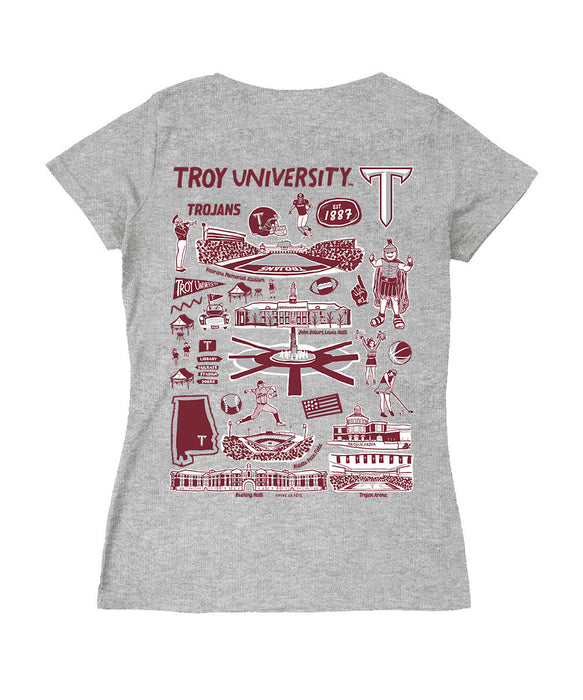 Troy Trojans Hand Sketched Vive La Fete Impressions Artwork Black Women Cotton Short Sleeve V-Neck Tshirt