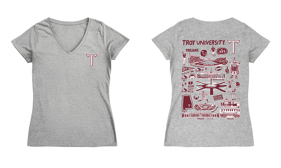 Troy Trojans Hand Sketched Vive La Fete Impressions Artwork Black Women Cotton Short Sleeve V-Neck Tshirt