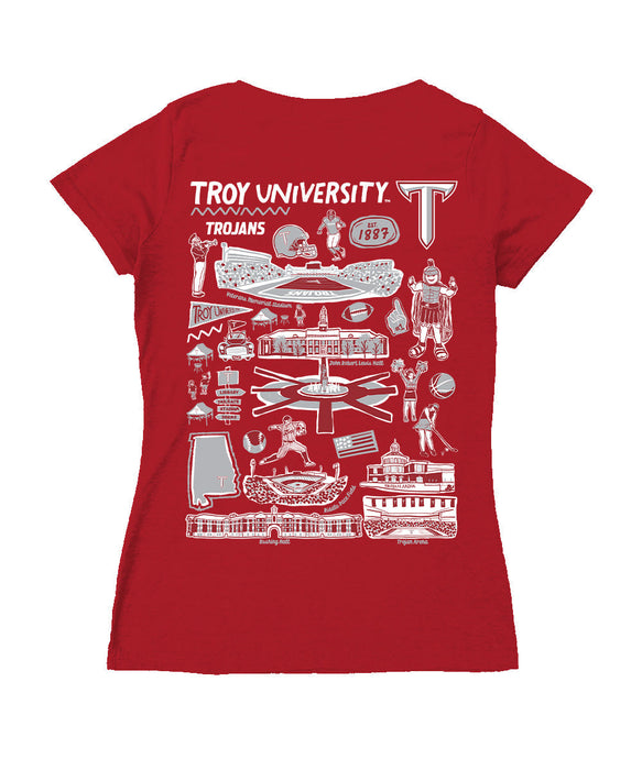 Troy Trojans Hand Sketched Vive La Fete Impressions Artwork Black Women Cotton Short Sleeve V-Neck Tshirt