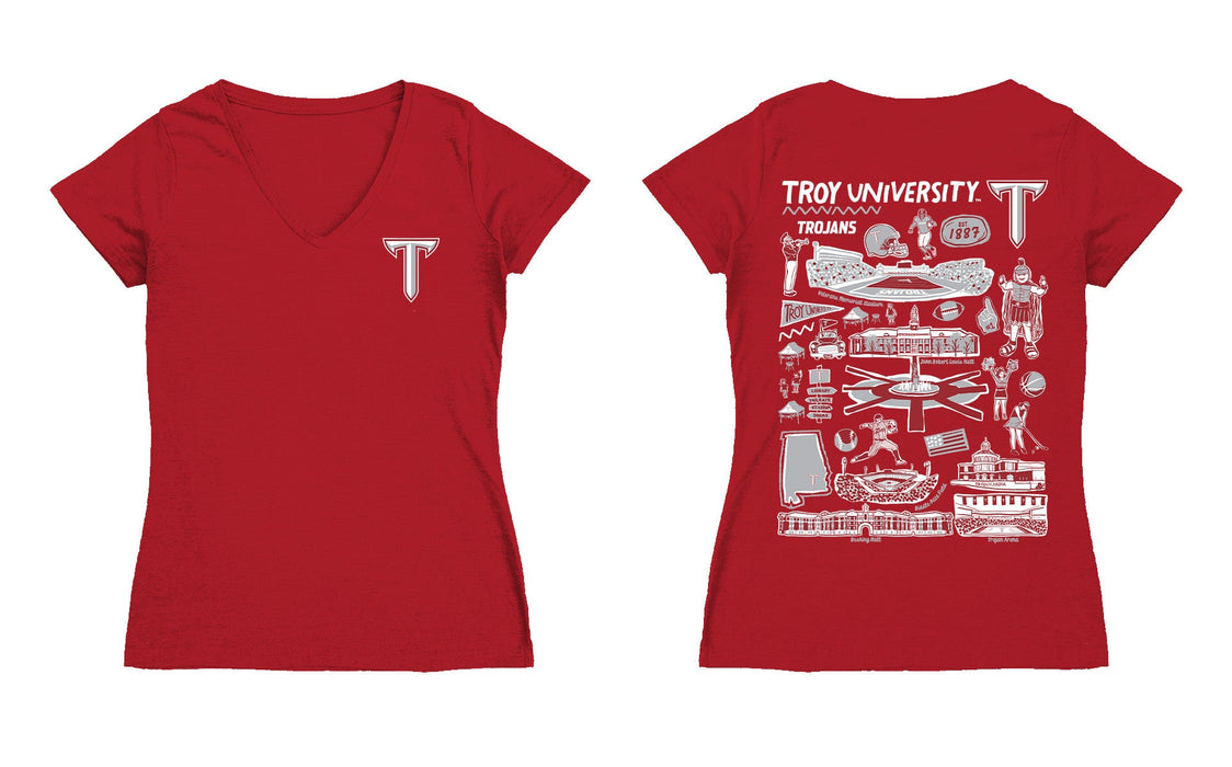 Troy Trojans Hand Sketched Vive La Fete Impressions Artwork Black Women Cotton Short Sleeve V-Neck Tshirt