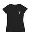 Troy Trojans Hand Sketched Vive La Fete Impressions Artwork Black Women Cotton Short Sleeve V-Neck Tshirt