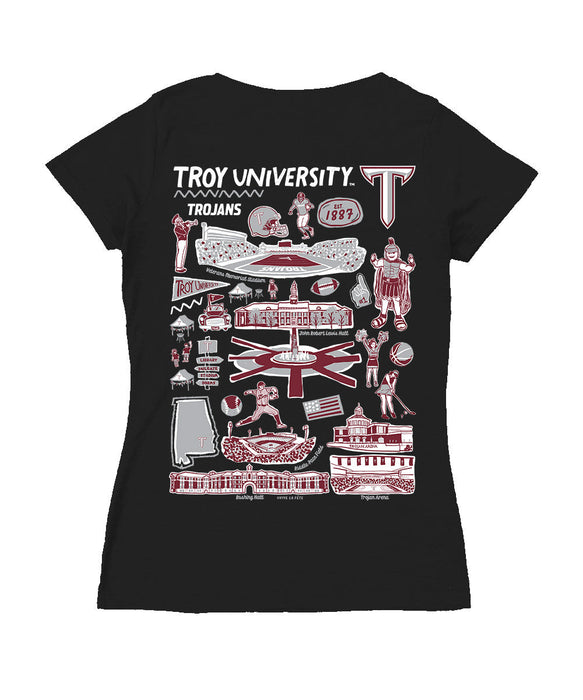 Troy Trojans Hand Sketched Vive La Fete Impressions Artwork Black Women Cotton Short Sleeve V-Neck Tshirt