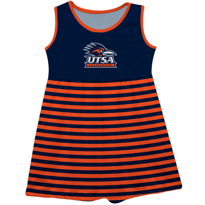 Texas at San Antonio Roadrunners Vive La Fete Girls Game Day Sleeveless Tank Dress Solid Blue Logo Stripes on Skirt