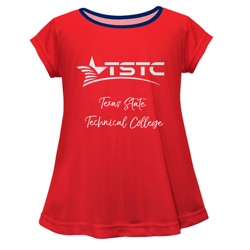 Texas State Technical College Vive La Fete Girls Game Day Short Sleeve Red Top with School Logo and Name