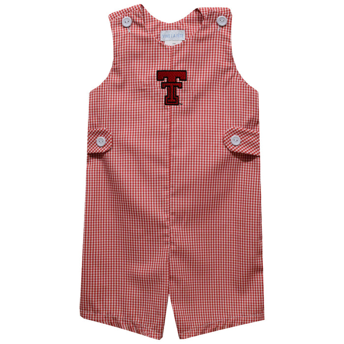 Texas Tech Red Raiders Embroidered Red Cardinal Gingham Boys Jon Jon - Vive La Fête - Online Apparel Store