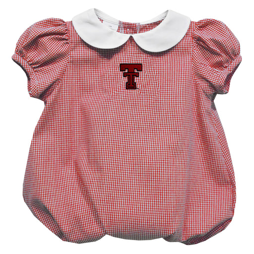 Texas Tech Red Raiders Embroidered Red Cardinal Gingham Baby Bubble Short Sleeve - Vive La Fête - Online Apparel Store
