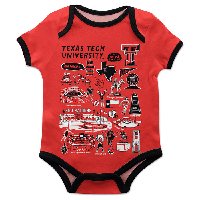 Texas Tech Red Raiders Hand Sketched Vive La Fete Impressions Artwork Infant Red Short Sleeve Onesie Bodysuit