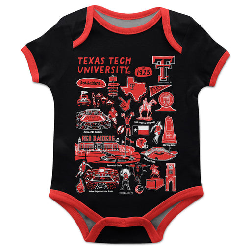 Texas Tech Red Raiders Hand Sketched Vive La Fete Impressions Artwork Infant Black Short Sleeve Onesie Bodysuit