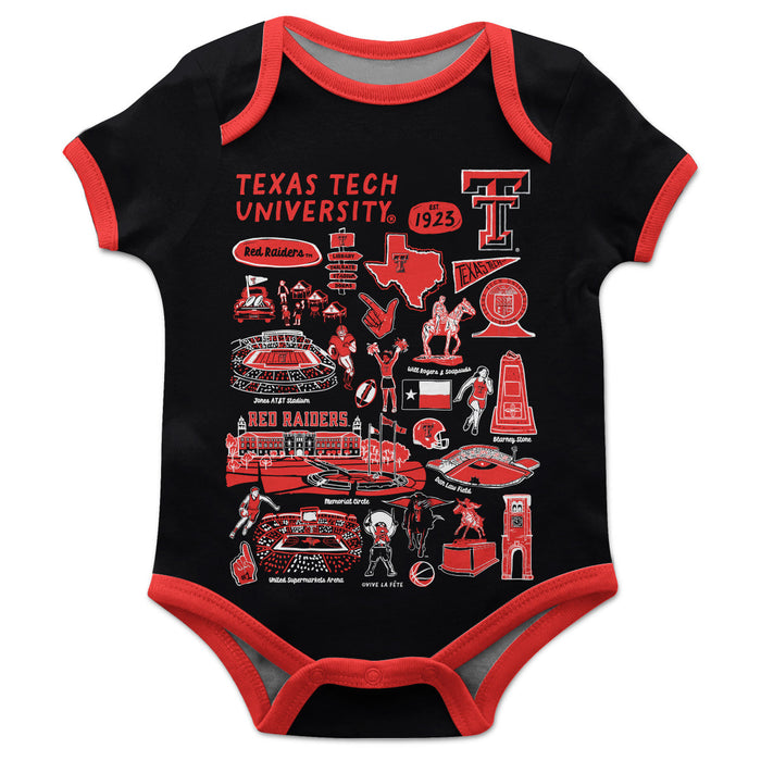 Texas Tech Red Raiders Hand Sketched Vive La Fete Impressions Artwork Infant Black Short Sleeve Onesie Bodysuit