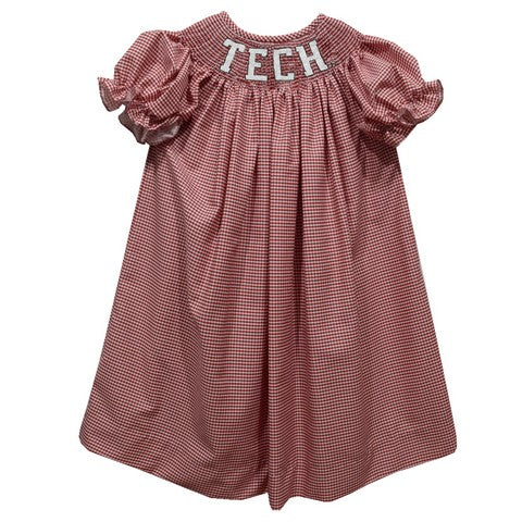 Texas Tech Red Raiders Smocked Red Cardinal Gingham Short  Sleeve Bishop
