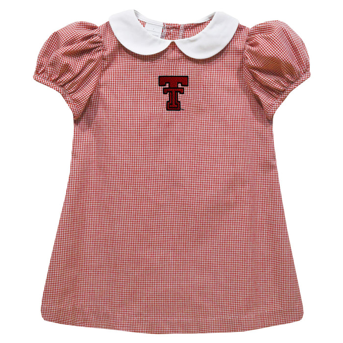 Texas Tech Red Raiders Embroidered Cardinal Red Gingham Short Sleeve A Line Dress