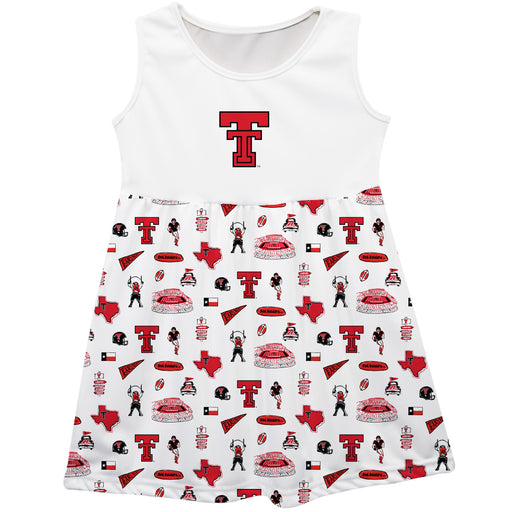 Texas Tech Red Raiders Sleeveless Tank Dress Girls White Repeat Print Hand Sketched Vive La Fete Impressions