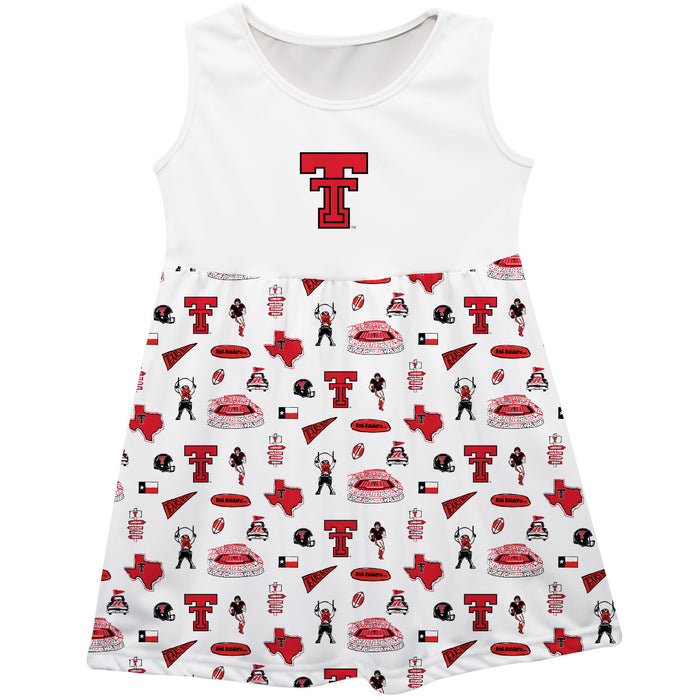 Texas Tech Red Raiders Sleeveless Tank Dress Girls White Repeat Print Hand Sketched Vive La Fete Impressions