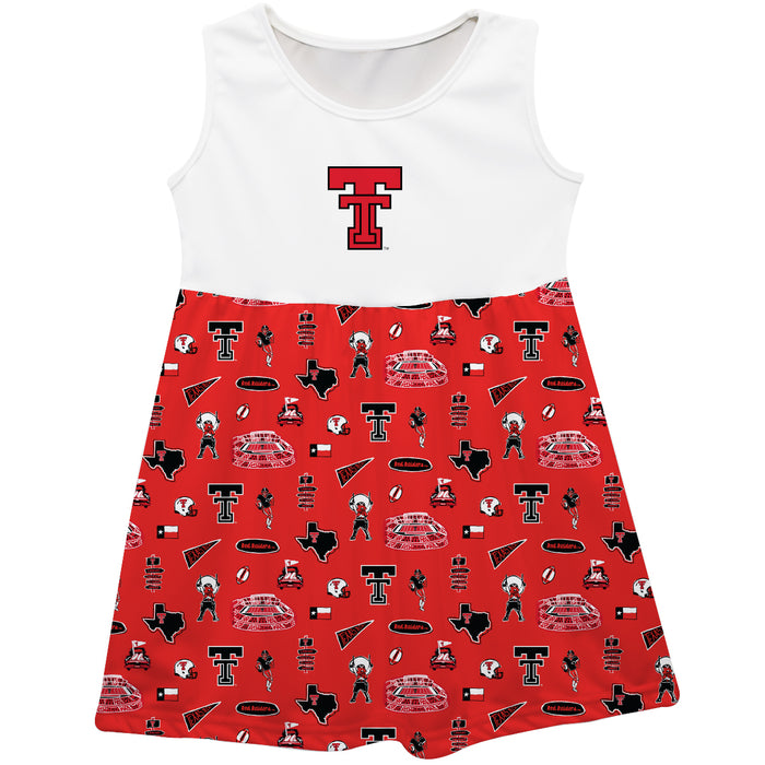 Texas Tech Red Raiders Sleeveless Tank Dress Girls Red Repeat Print Hand Sketched Vive La Fete Impressions