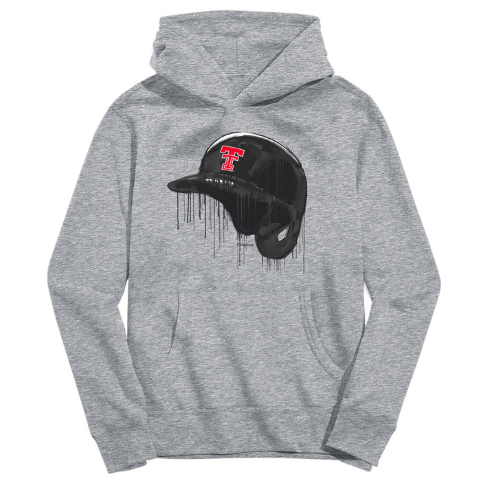 Texas Tech Red Raiders Original Dripping Baseball Helmet Hoodie Boys Grey Cotton T-Shirt  by Vive La Fete