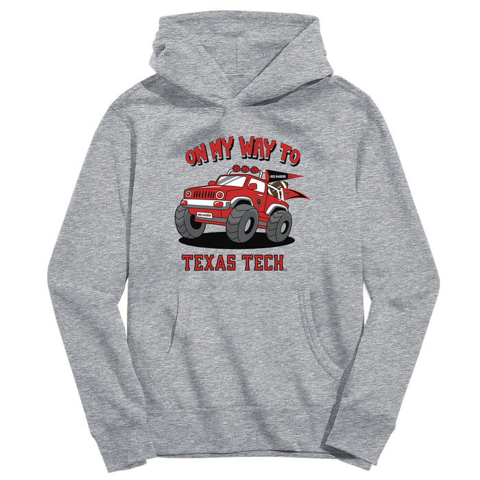 Texas Tech Red Raiders On My Way Monster Truck Heather Grey Cotton Youth Hoodie