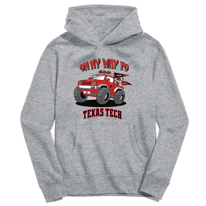 Texas Tech Red Raiders On My Way Monster Truck Heather Grey Cotton Youth Hoodie - Vive La Fête - Online Apparel Store