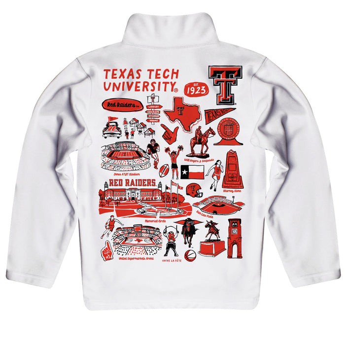 Texas Tech Red Raiders Hand Sketched Vive La Fete Impressions Artwork White Boys Quarter Zip Pullover V1 - Vive La Fête - Online Apparel Store