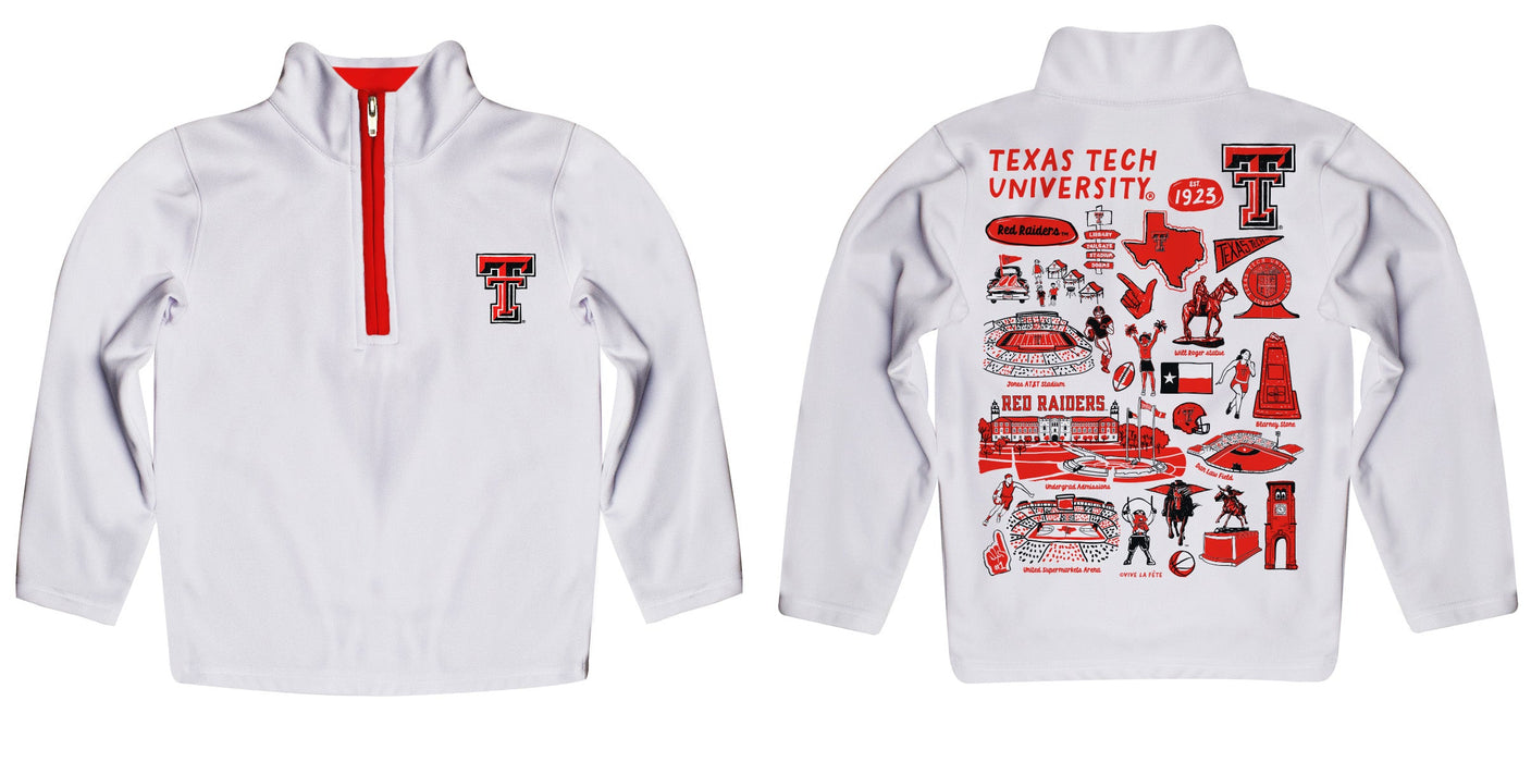 Texas Tech Red Raiders Hand Sketched Vive La Fete Impressions Artwork White Boys Quarter Zip Pullover V1 - Vive La Fête - Online Apparel Store
