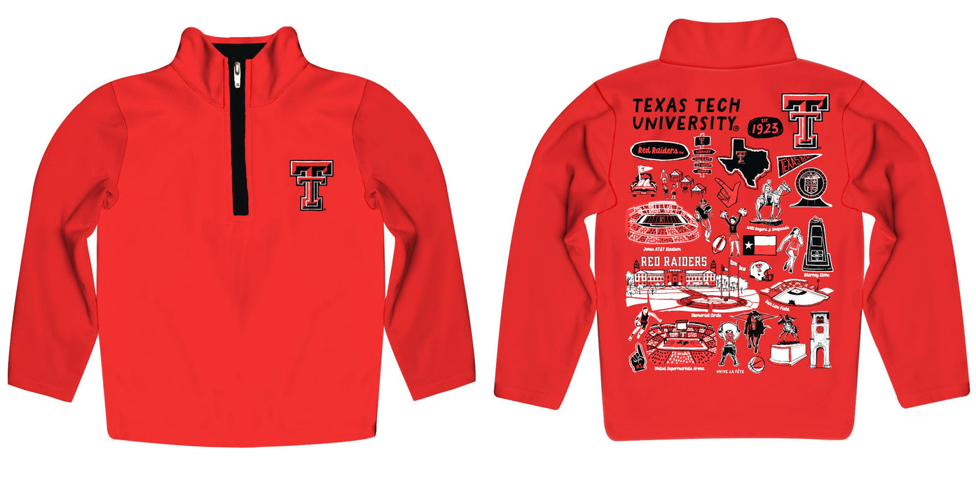 Texas Tech Red Raiders Hand Sketched Vive La Fete Impressions Artwork Red Boys Quarter Zip Pullover V1 - Vive La Fête - Online Apparel Store