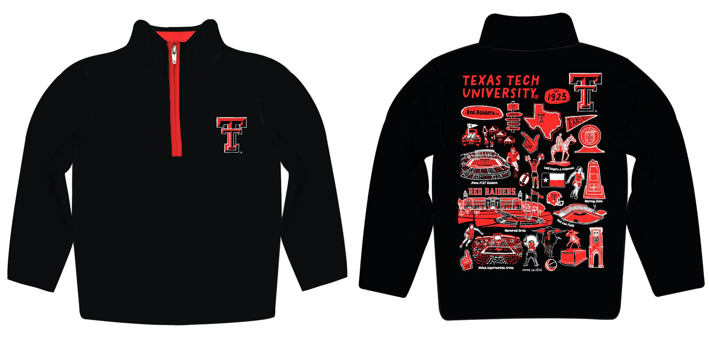 Texas Tech Red Raiders Hand Sketched Vive La Fete Impressions Artwork Black Boys Quarter Zip Pullover V1 - Vive La Fête - Online Apparel Store