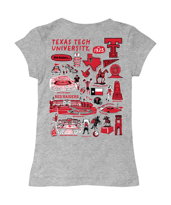 Texas Tech Red Raiders Hand Sketched Vive La Fete Impressions Artwork Girls Cotton Short Sleeve Tee - Vive La Fête - Online Apparel Store