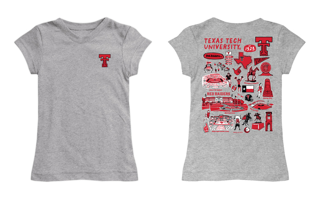 Texas Tech Red Raiders Hand Sketched Vive La Fete Impressions Artwork Girls Cotton Short Sleeve Tee - Vive La Fête - Online Apparel Store