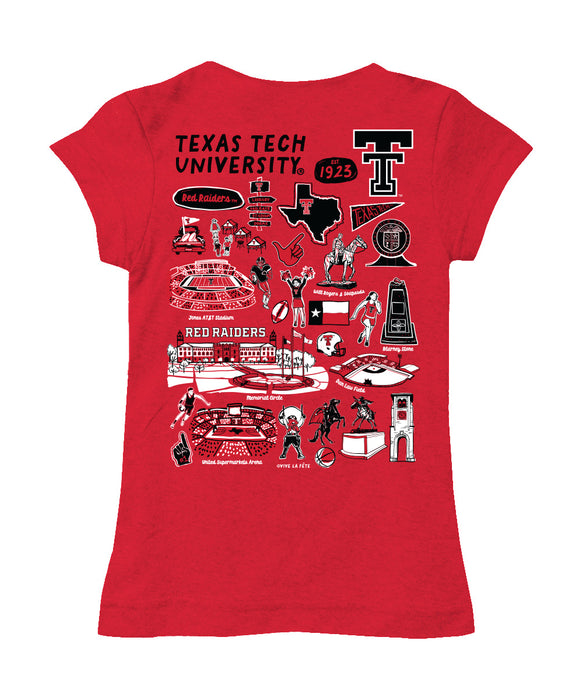 Texas Tech Red Raiders Hand Sketched Vive La Fete Impressions Artwork Girls Cotton Short Sleeve Tee - Vive La Fête - Online Apparel Store