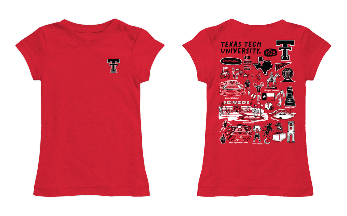 Texas Tech Red Raiders Hand Sketched Vive La Fete Impressions Artwork Girls Cotton Short Sleeve Tee - Vive La Fête - Online Apparel Store