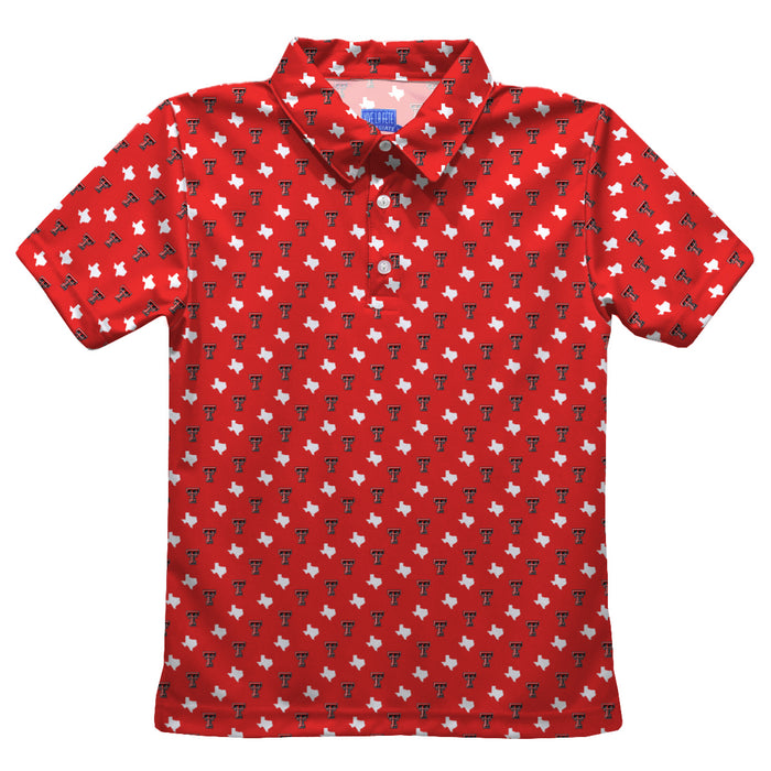 Texas Tech Red Raiders Vive La Fete All Over Logo Red Short Sleeve Polo Shirt