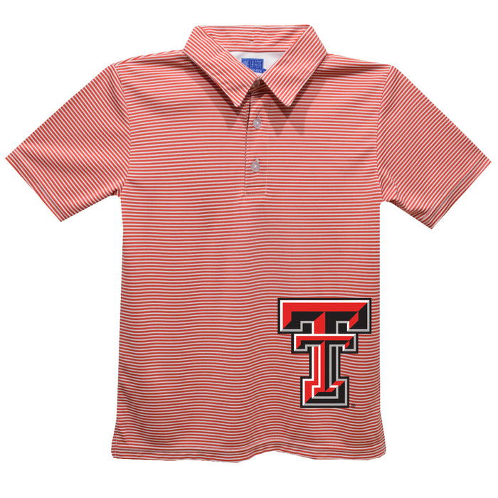 Texas Tech Red Raiders Stripes Short Sleeve Polo Box Shirt Red Cardinal