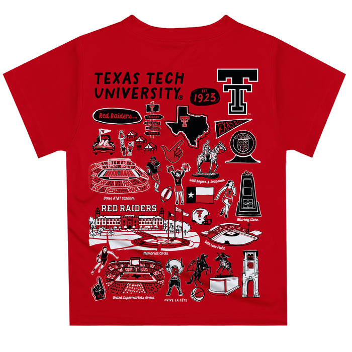 Texas Tech Red Raiders Hand Sketched Vive La Fete Impressions Artwork Boys Red Short Sleeve Tee Shirt