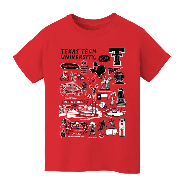 Texas Tech Red Raiders Hand Sketched Vive La Fete Impressions Artwork Red Cotton Short Sleeve V-Neck Tshirt
