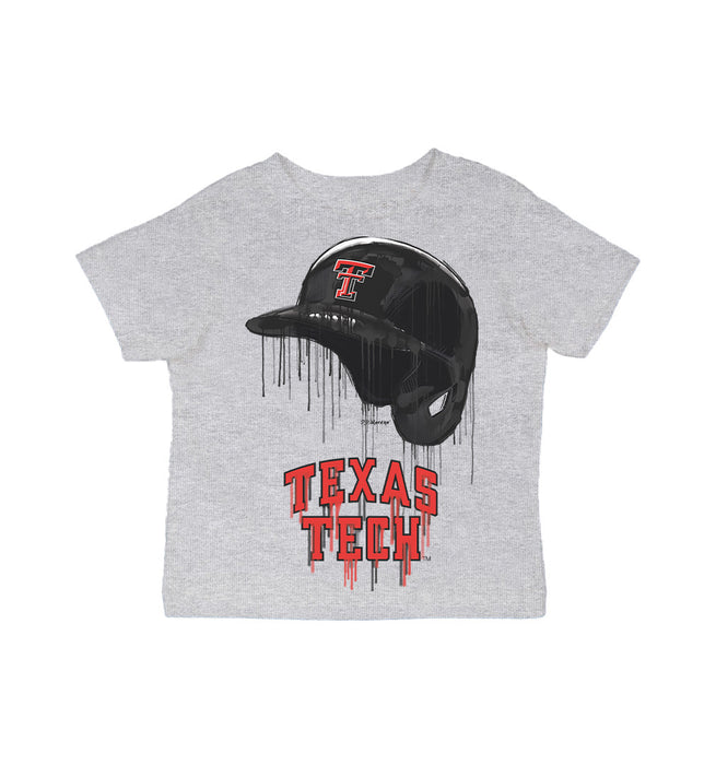 Texas Tech Red Raiders Original Dripping Baseball Helmet Grey Cotton T-Shirt  by Vive La Fete