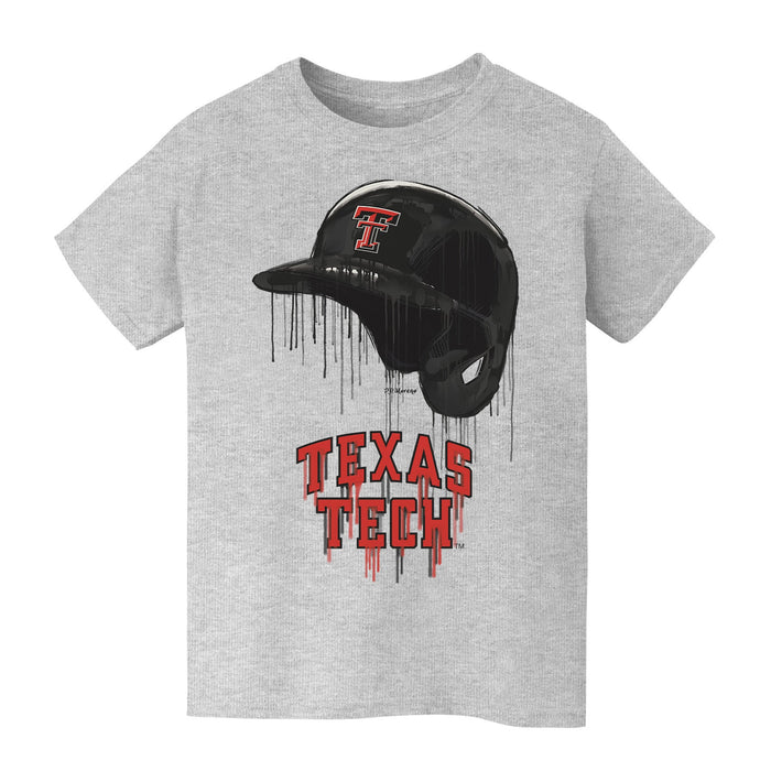Texas Tech Red Raiders Original Dripping Baseball Helmet Grey Cotton T-Shirt  by Vive La Fete