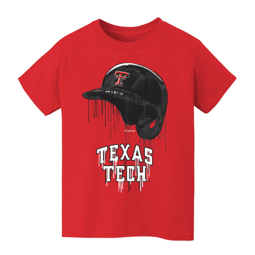 Texas Tech Red Raiders Original Dripping Baseball Helmet Red T-Shirt Cotton by Vive La Fete