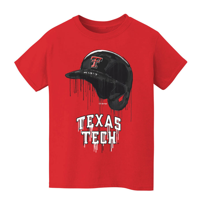 Texas Tech Red Raiders Original Dripping Baseball Helmet Red T-Shirt Cotton by Vive La Fete
