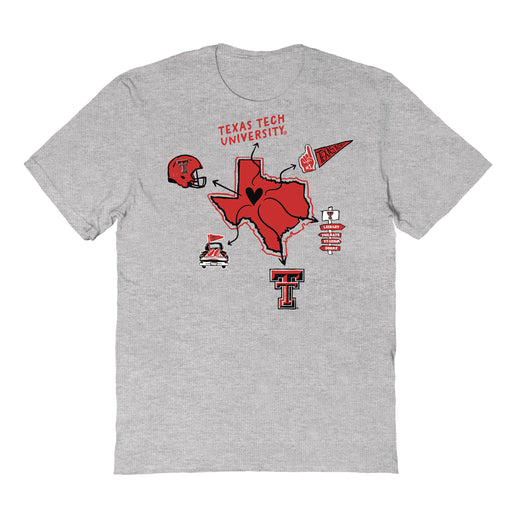 Texas Tech Red Raiders Hand Sketched Vive La Fete Impressions Icones Kids Grey T-shirt