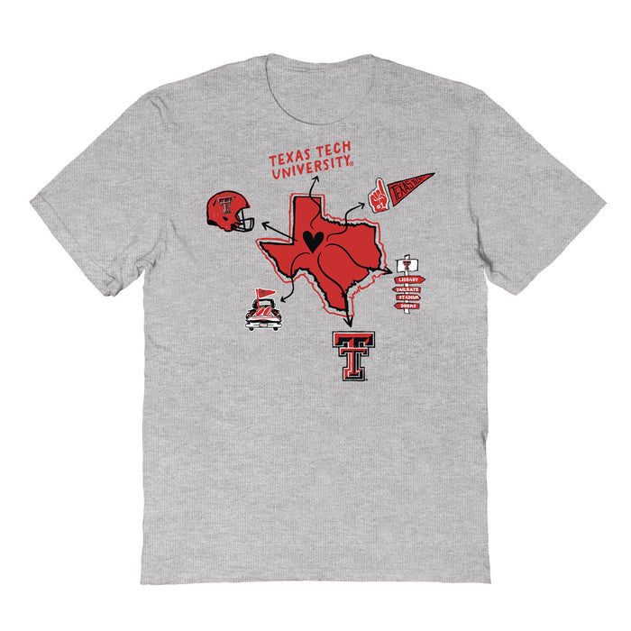 Texas Tech Red Raiders Hand Sketched Vive La Fete Impressions Icones Kids Grey T-shirt