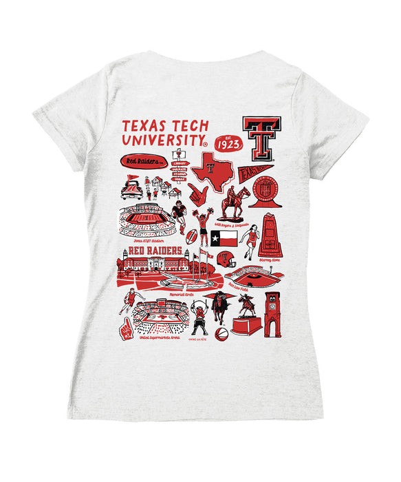 Texas Tech Red Raiders Hand Sketched Vive La Fete Impressions Artwork Red Women Cotton Short Sleeve V-Neck Tshirt