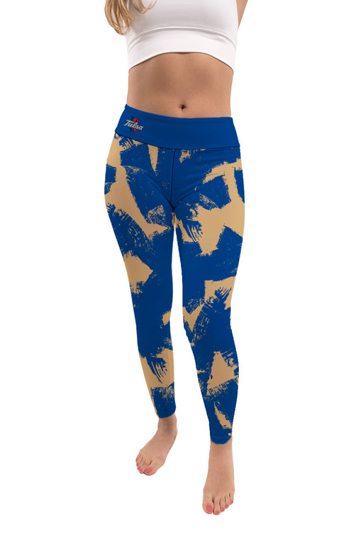 Tulsa Golden Hurricane Vive La Fete Paint Brush Logo on Waist Women Blue Yoga Leggings