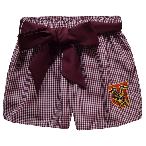 Tuskegee University Golden Tigers Embroidered Maroon Gingham Girls Short with Sash